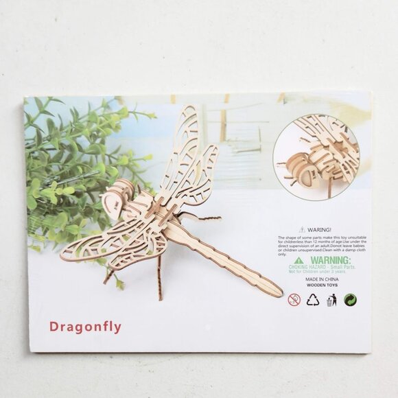 NEW 3D Wooden Dragonfly Puzzle Insect Animal Model Kit STEM Crafts DIY Brain Tea - Picture 1 of 6